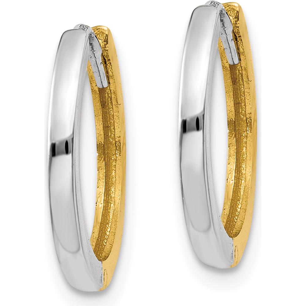 14K Two-Tone Gold Hinged Round Hoop Earrings - 11mm by 0