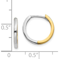 14K Two-Tone Gold Hinged Round Hoop Earrings - 11mm by 0
