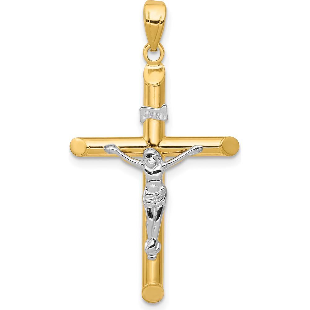 14K Two-Tone Gold Hollow Crucifix Pendant - 36mm Length by Oro Pregiato