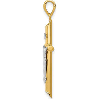 14K Two-Tone Gold Hollow Crucifix Pendant - 36mm Length by Oro Pregiato