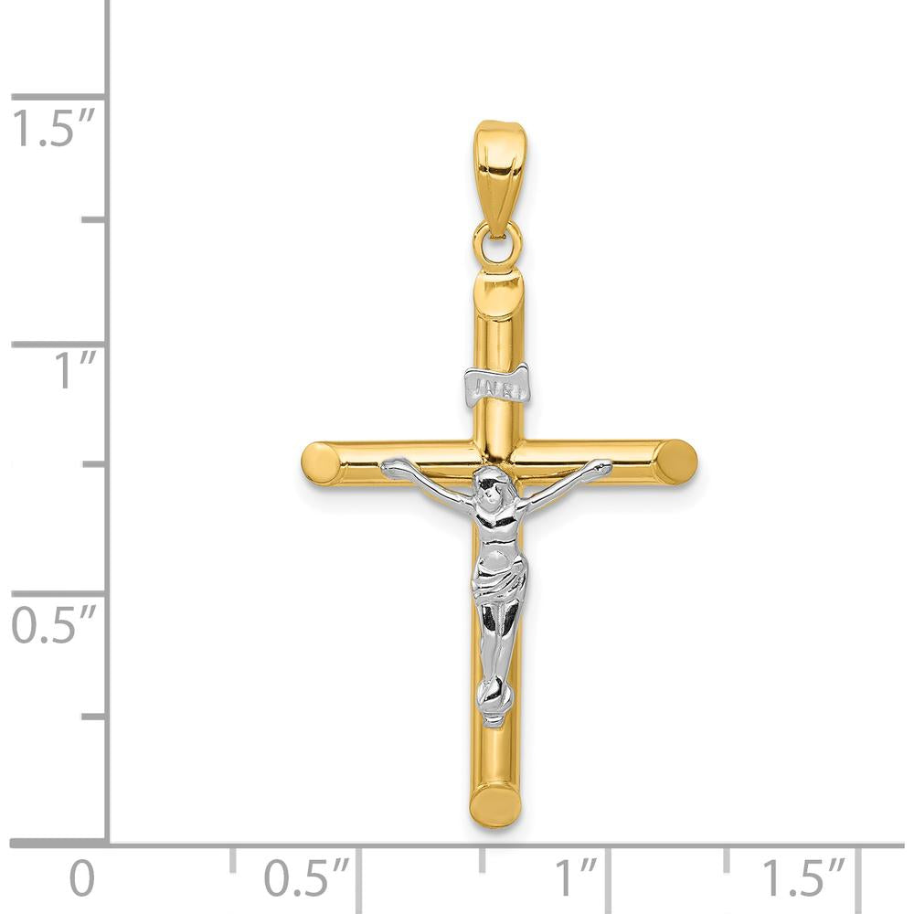 14K Two-Tone Gold Hollow Crucifix Pendant - 36mm Length by Oro Pregiato