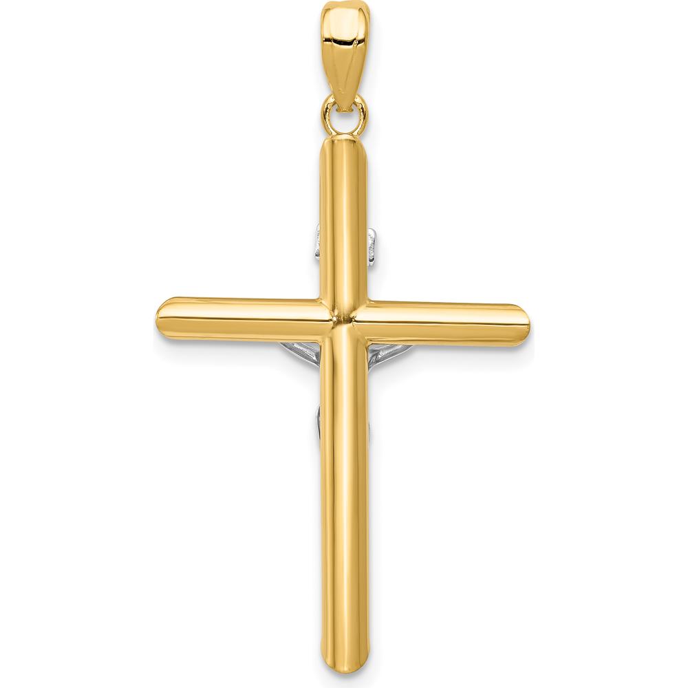 14K Two-Tone Gold Hollow Crucifix Pendant - 36mm Length by Oro Pregiato