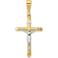 14K Two-Tone Gold Hollow Crucifix Pendant with Polished Finish - 41mm Length by Oro Pregiato