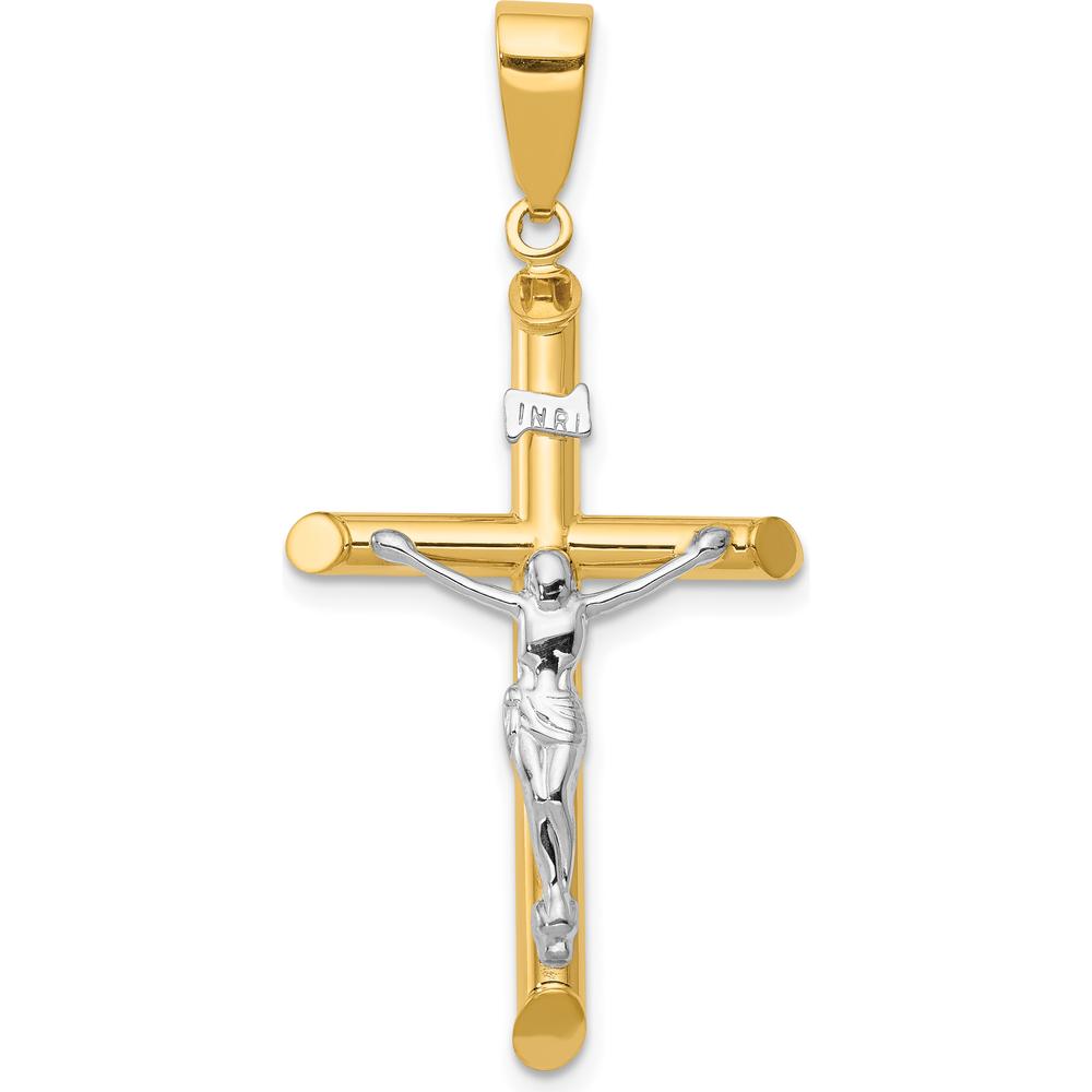 14K Two-Tone Gold Hollow Crucifix Pendant with Polished Finish - 41mm Length by Oro Pregiato