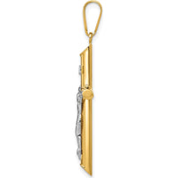 14K Two-Tone Gold Hollow Crucifix Pendant with Polished Finish - 41mm Length by Oro Pregiato
