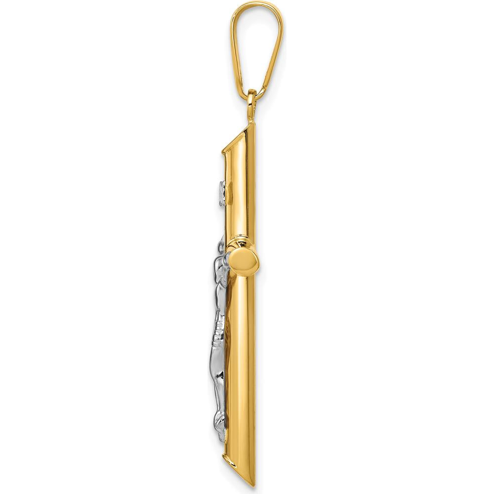 14K Two-Tone Gold Hollow Crucifix Pendant with Polished Finish - 41mm Length by Oro Pregiato