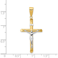 14K Two-Tone Gold Hollow Crucifix Pendant with Polished Finish - 41mm Length by Oro Pregiato