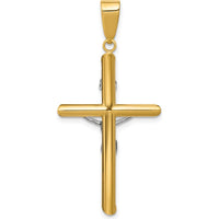 14K Two-Tone Gold Hollow Crucifix Pendant with Polished Finish - 41mm Length by Oro Pregiato