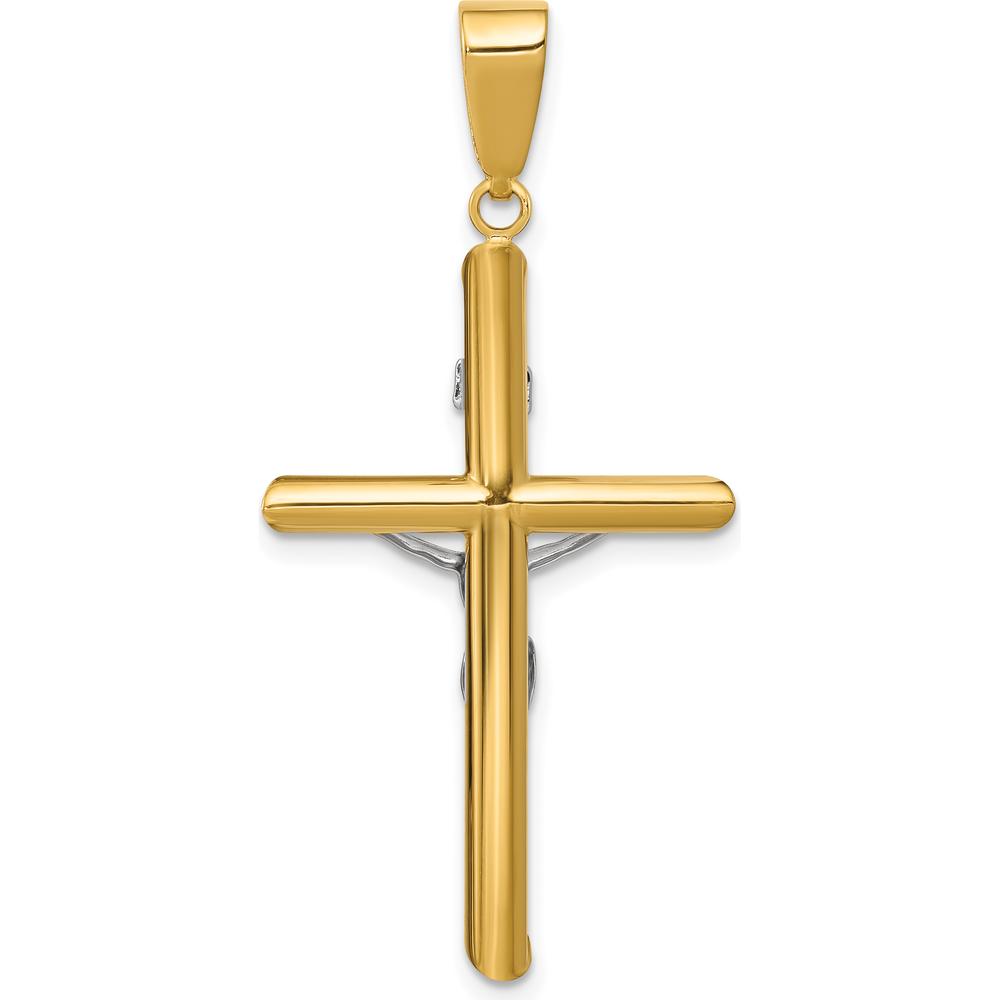 14K Two-Tone Gold Hollow Crucifix Pendant with Polished Finish - 41mm Length by Oro Pregiato