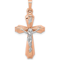 14K Two-Tone Gold Hollow Crucifix Pendant with Textured Finish - 32mm Length by Oro Pregiato