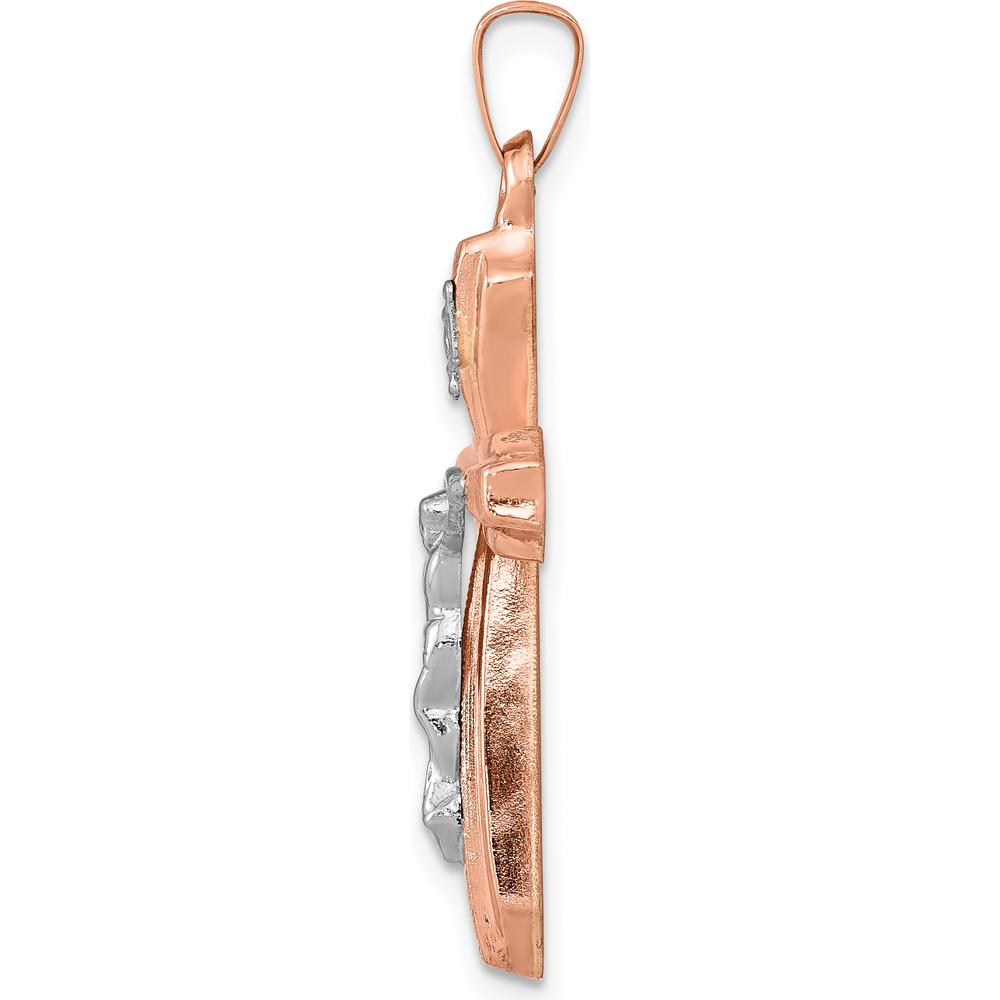 14K Two-Tone Gold Hollow Crucifix Pendant with Textured Finish - 32mm Length by Oro Pregiato