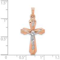 14K Two-Tone Gold Hollow Crucifix Pendant with Textured Finish - 32mm Length by Oro Pregiato