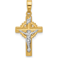 14K Two-Tone Gold Hollow INRI Iona Crucifix Pendant with Rhodium Finish - 24.9mm Length by Oro Pregiato
