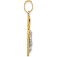 14K Two-Tone Gold Hollow INRI Iona Crucifix Pendant with Rhodium Finish - 24.9mm Length by Oro Pregiato