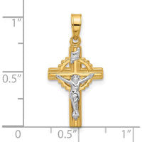 14K Two-Tone Gold Hollow INRI Iona Crucifix Pendant with Rhodium Finish - 24.9mm Length by Oro Pregiato
