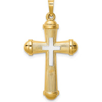 14K Two-Tone Gold Hollow Polished Cross Pendant - 35mm by Oro Pregiato