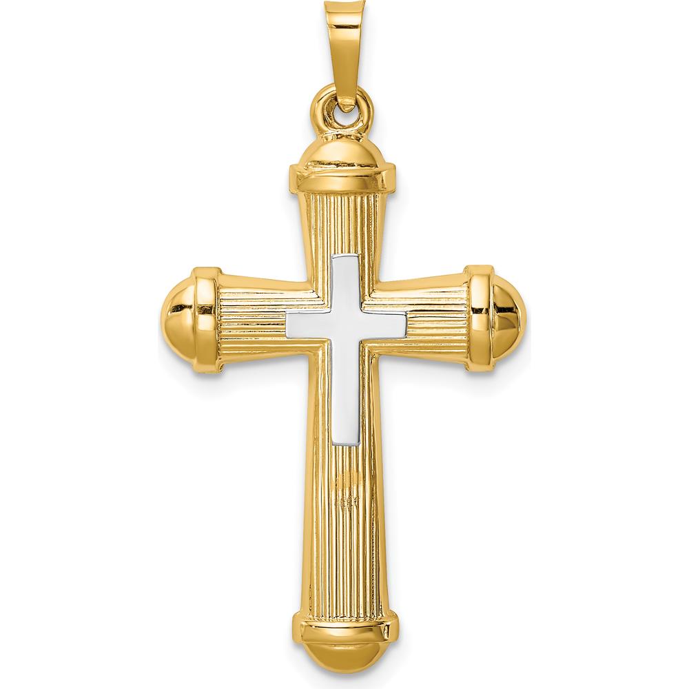 14K Two-Tone Gold Hollow Polished Cross Pendant - 35mm by Oro Pregiato