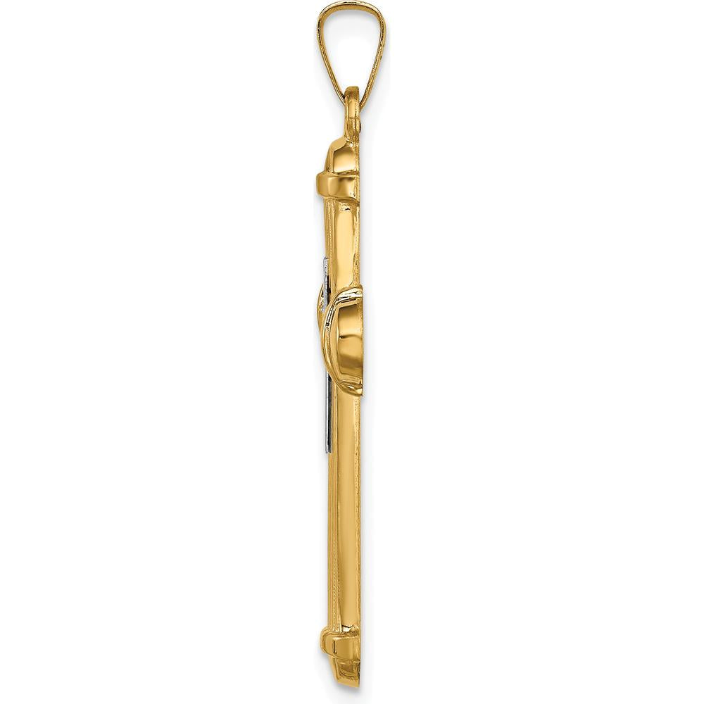 14K Two-Tone Gold Hollow Polished Cross Pendant - 35mm by Oro Pregiato