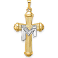 14K Two-Tone Gold Hollow Polished Draped Cross Pendant by Oro Pregiato