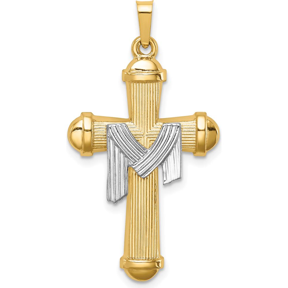 14K Two-Tone Gold Hollow Polished Draped Cross Pendant by Oro Pregiato