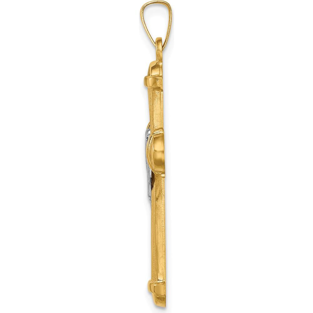 14K Two-Tone Gold Hollow Polished Draped Cross Pendant by Oro Pregiato