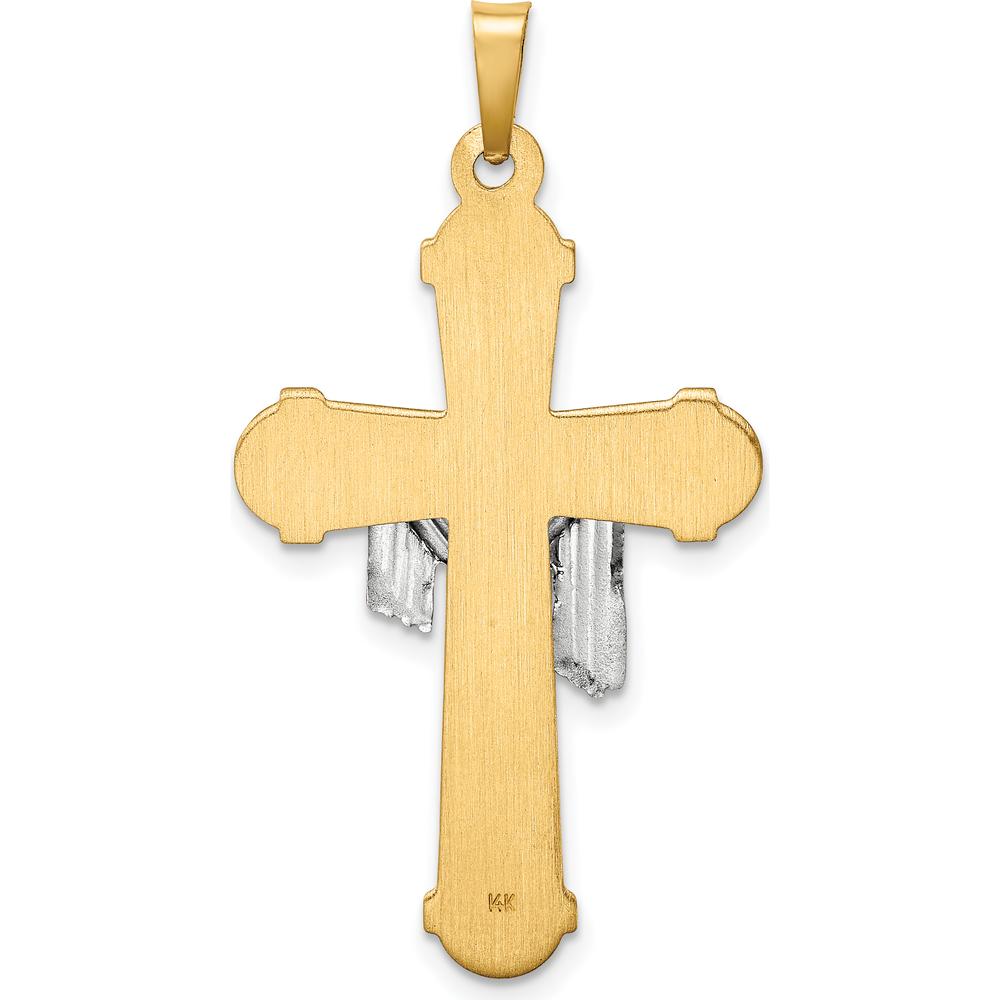 14K Two-Tone Gold Hollow Polished Draped Cross Pendant by Oro Pregiato
