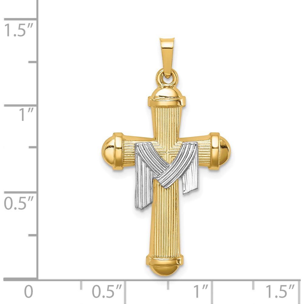 14K Two-Tone Gold Hollow Polished Draped Cross Pendant by Oro Pregiato
