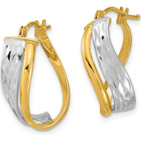 14K Two-Tone Gold Hoop Earrings with Diamond-Cut and Polished Finish by 0