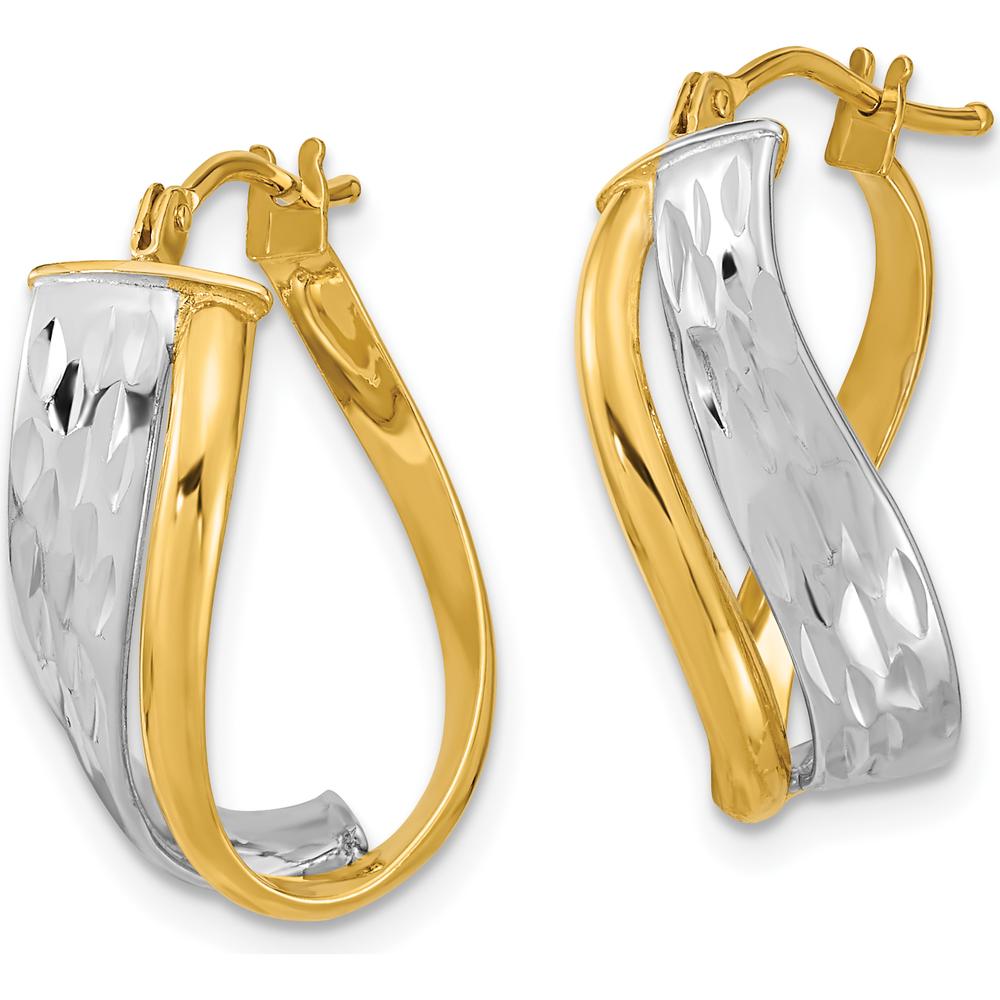 14K Two-Tone Gold Hoop Earrings with Diamond-Cut and Polished Finish by 0