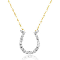 14K Two-Tone Gold Horseshoe Pendant Necklace with Round Diamonds - 0.25 Carat Total Diamond Weight - Royal Jewelry