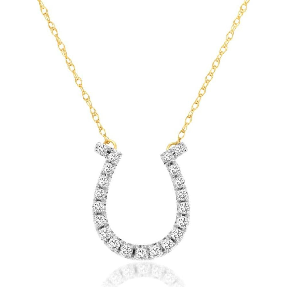 14K Two-Tone Gold Horseshoe Pendant Necklace with Round Diamonds - 0.25 Carat Total Diamond Weight - Royal Jewelry