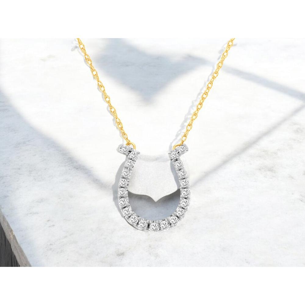 14K Two-Tone Gold Horseshoe Pendant Necklace with Round Diamonds - 0.25 Carat Total Diamond Weight - Royal Jewelry
