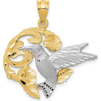 14K Two-Tone Gold Hummingbird Charm with Diamond-Cut Textured Detailing by Oro Pregiato