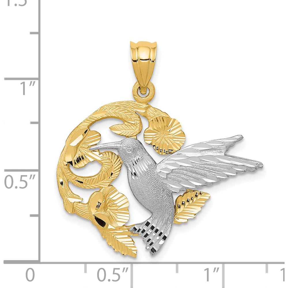 14K Two-Tone Gold Hummingbird Charm with Diamond-Cut Textured Detailing by Oro Pregiato