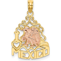 14K Two-Tone Gold "I HEART MEXICO" Eagle Charm Pendant - Polished Finish by Oro Pregiato