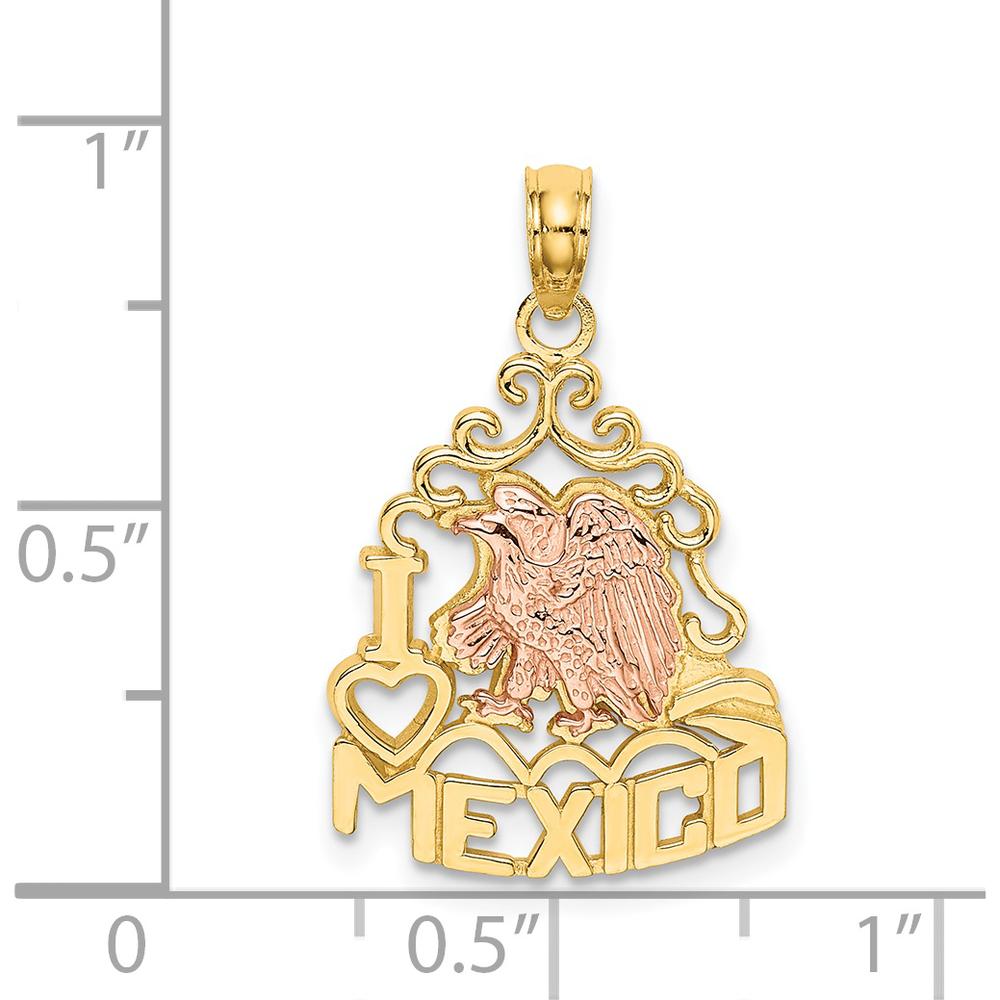 14K Two-Tone Gold "I HEART MEXICO" Eagle Charm Pendant - Polished Finish by Oro Pregiato