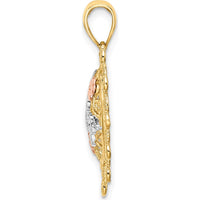 14K Two-Tone Gold "I Love You" Filigree Heart Charm with Rose Tone Flowers by Oro Pregiato