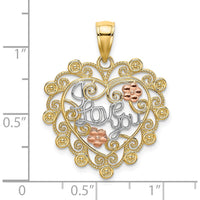 14K Two-Tone Gold "I Love You" Filigree Heart Charm with Rose Tone Flowers by Oro Pregiato