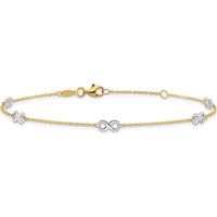 14K Two-Tone Gold Infinity 5-Station Anklet with Adjustable 10" Length