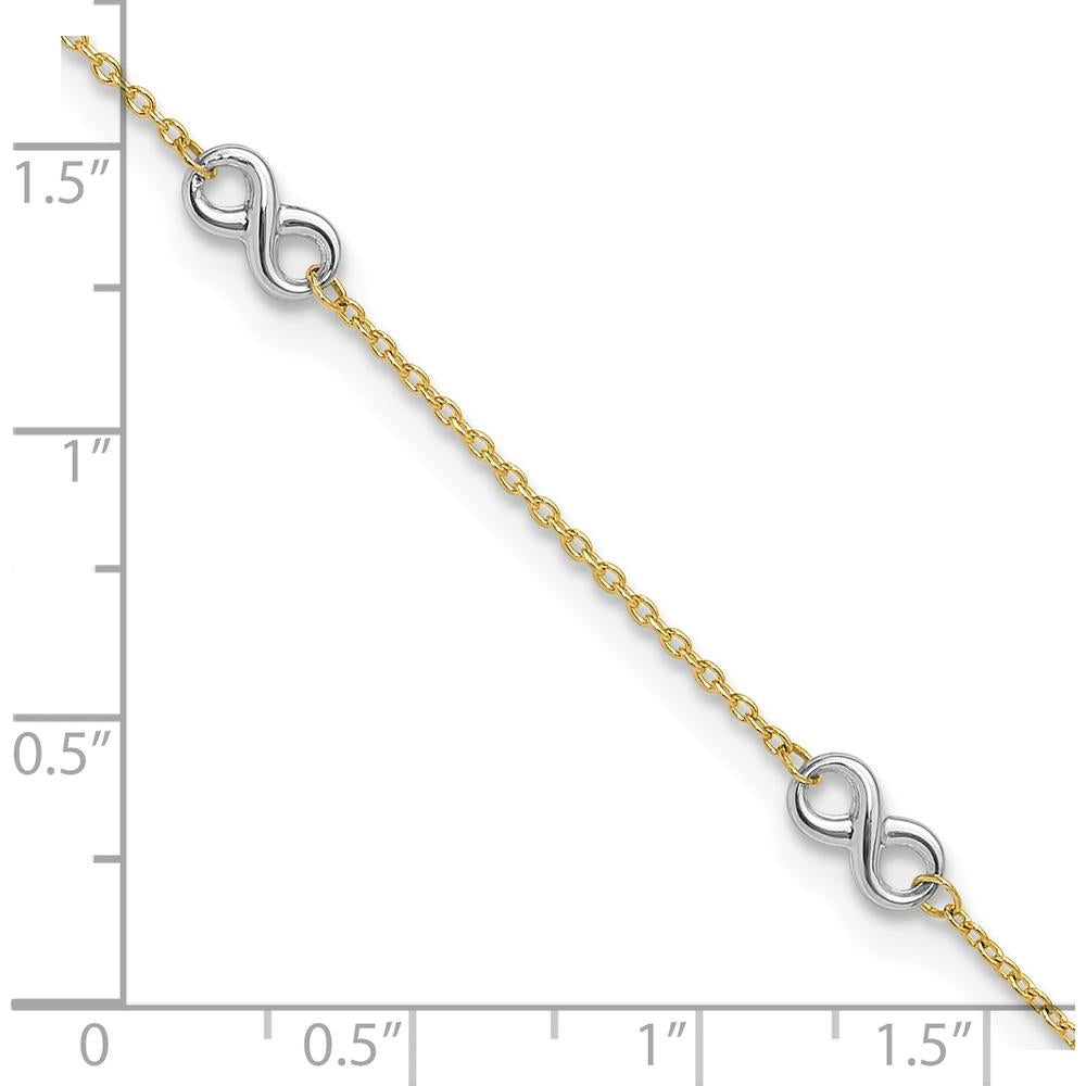14K Two-Tone Gold Infinity 5-Station Anklet with Adjustable 10" Length