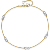 14K Two-Tone Gold Infinity 5-Station Anklet with Adjustable 10" Length