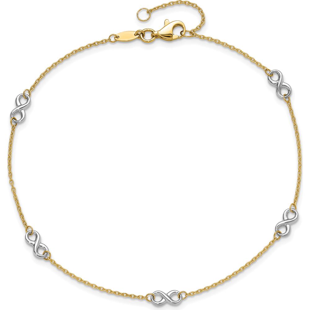 14K Two-Tone Gold Infinity 5-Station Anklet with Adjustable 10" Length