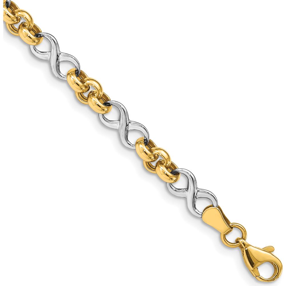 14K Two-Tone Gold Infinity Symbol and Rolo Link Bracelet - 7.5" Length by 0