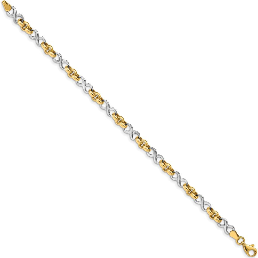 14K Two-Tone Gold Infinity Symbol and Rolo Link Bracelet - 7.5" Length by 0
