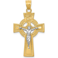 14K Two-Tone Gold INRI Celtic Crucifix Pendant - 37mm Length by Oro Pregiato