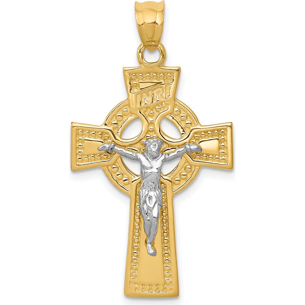 14K Two-Tone Gold INRI Celtic Crucifix Pendant - 37mm Length by Oro Pregiato