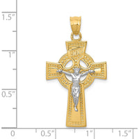 14K Two-Tone Gold INRI Celtic Crucifix Pendant - 37mm Length by Oro Pregiato