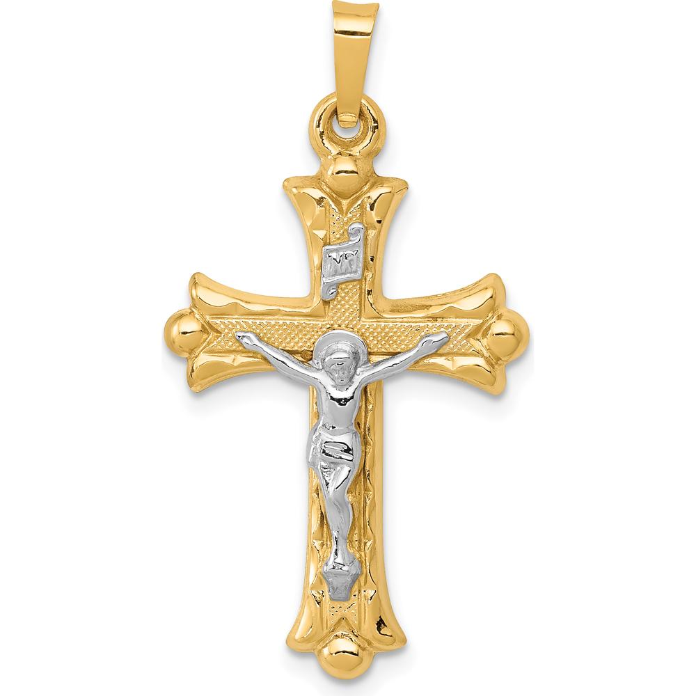 14K Two-Tone Gold INRI Crucifix Cross Pendant - 32.5mm Length by Oro Pregiato