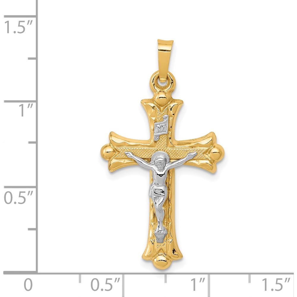 14K Two-Tone Gold INRI Crucifix Cross Pendant - 32.5mm Length by Oro Pregiato