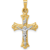 14K Two-Tone Gold INRI Crucifix Cross Pendant - Polished Die-Struck Design, 27mm Length by Oro Pregiato